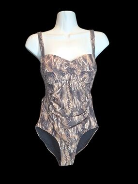 Nip Tuck Ruched Snake-Print One-Piece Swimsuit in Taupe